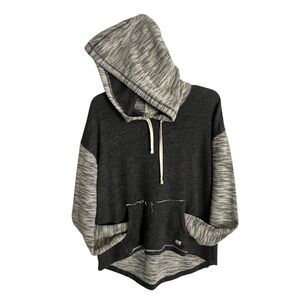 Billabong Charcoal & Grey Hi-Low Raglan Raw-Edge Kangaroo Slub-Knit Hoodie NEW